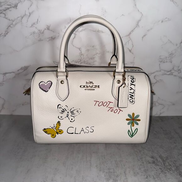 NWT Coach Rowan Satchel Bag With Sketch Print CAK19 Gold/chalk multi - Picture 1 of 9